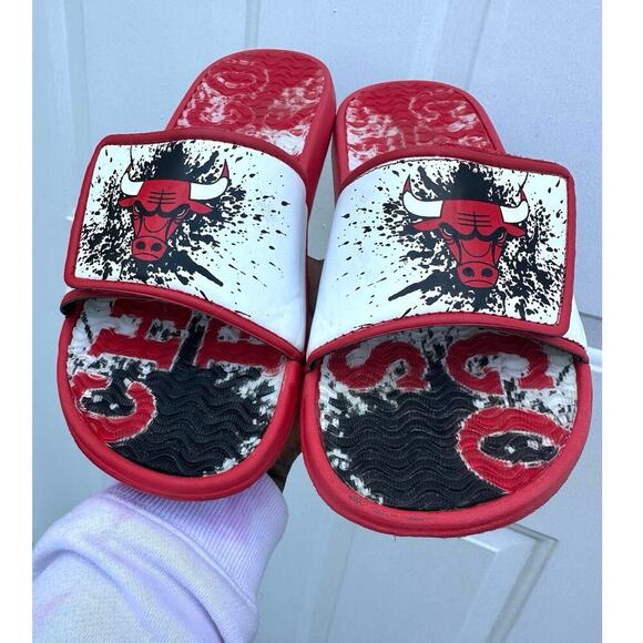 Chicago Bulls Team Pattern Gel Slide Sandals Men’s Size 9/10‎ Red - Picture 13 of 16